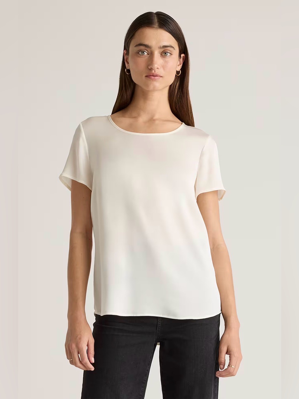 Quince Washable Stretch Silk Tee In Ivory